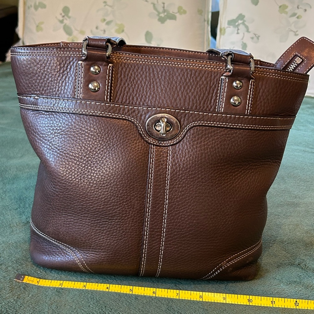 Coach Dark Brown Pebbled Leather Shoulder Bag